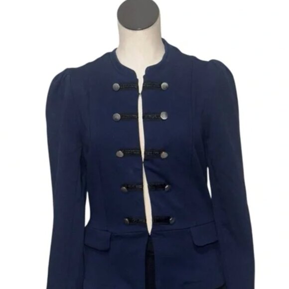 NWOT EXPRESS Chic Navy Military-Style Jacket - Puff Sleeve Blazer Stretch Large - Picture 4 of 8